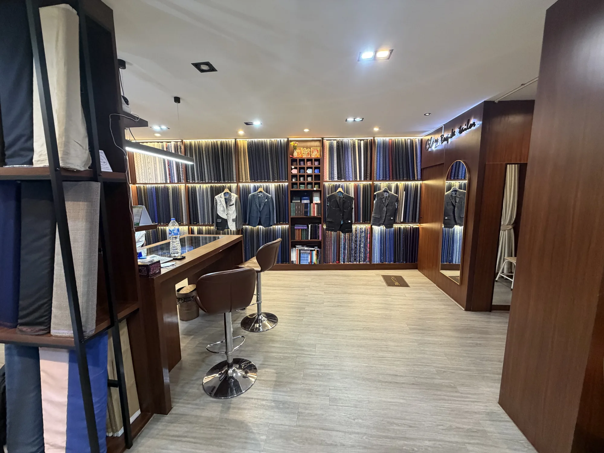 Class Bespoke showroom consultation area and cloth library