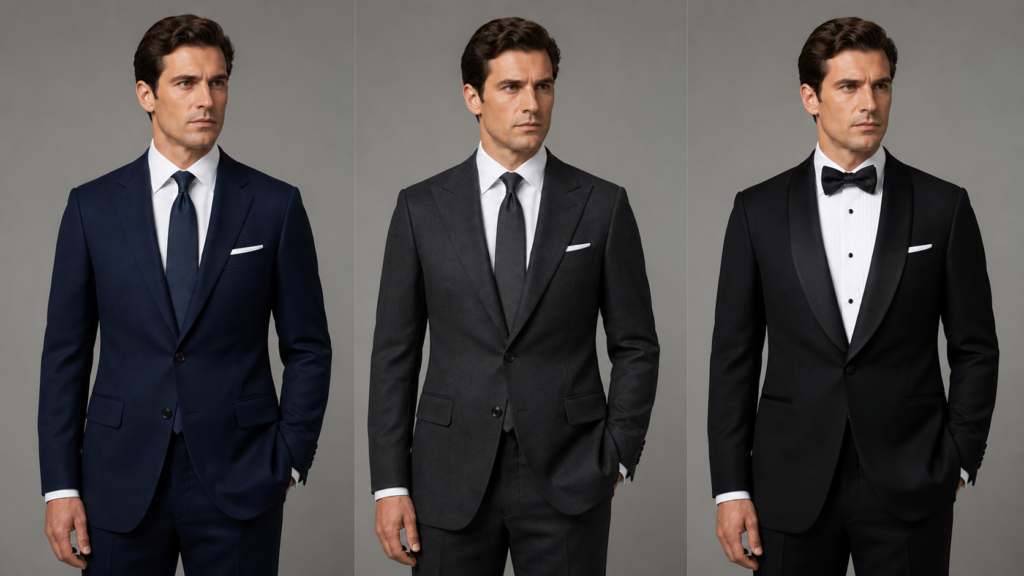 Controlled comparison of notch, peak and shawl lapels on the same fictional model