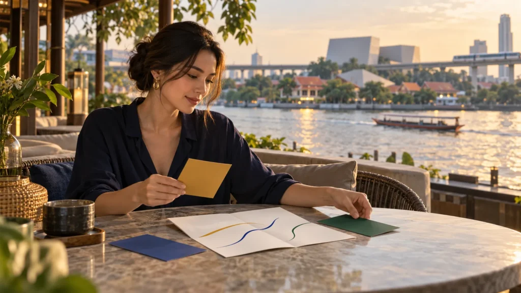 Fictional visitor planning a citywide contemporary-art route across Bangkok